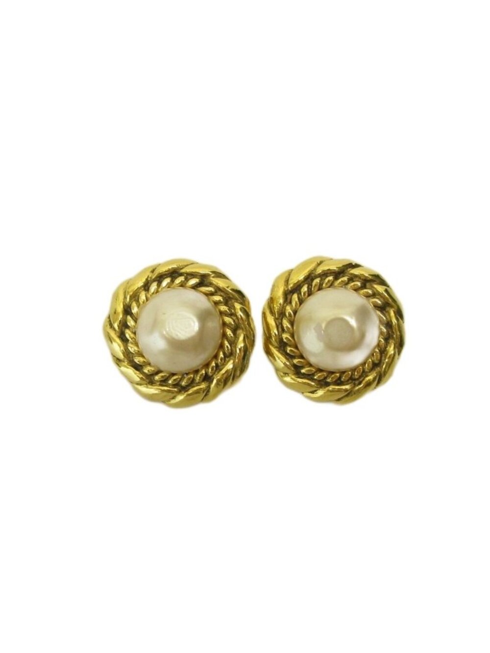 Chanel Faux Pearl Earrings Ear Cuff Gold Colored